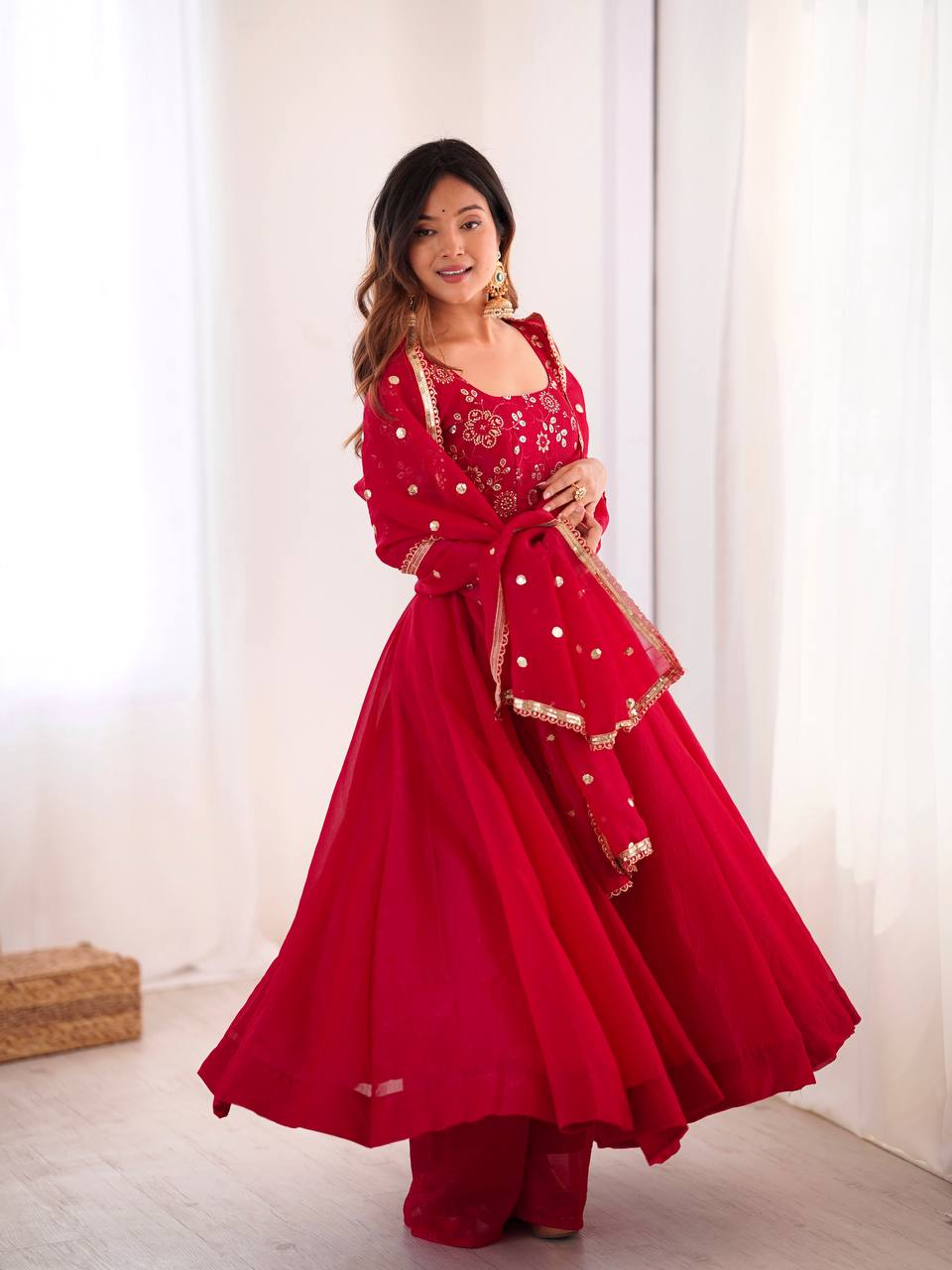 Royal Crunchy Silk Gown with Embroidered Dupatta and Pant