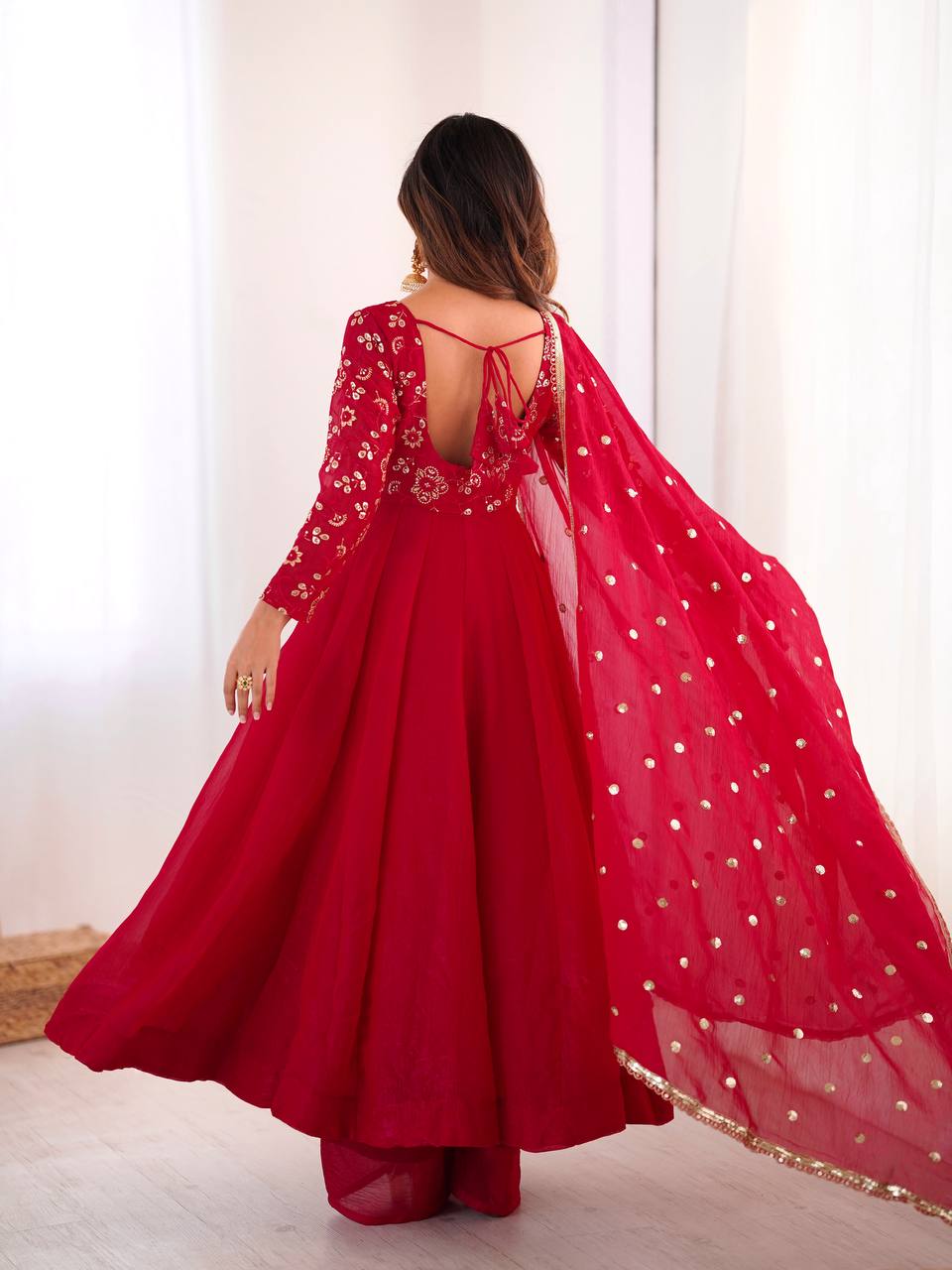 Royal Crunchy Silk Gown with Embroidered Dupatta and Pant