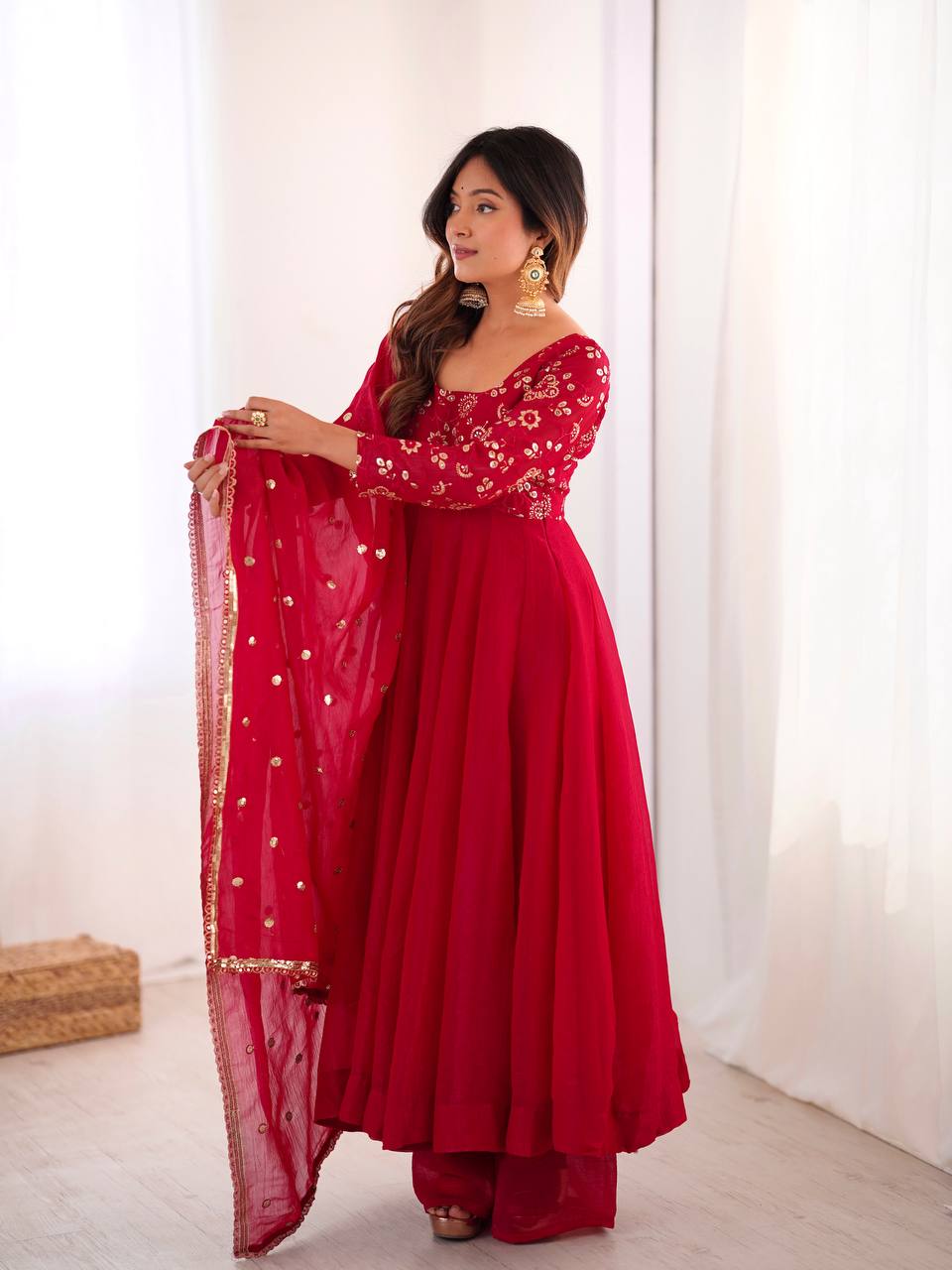 Royal Crunchy Silk Gown with Embroidered Dupatta and Pant