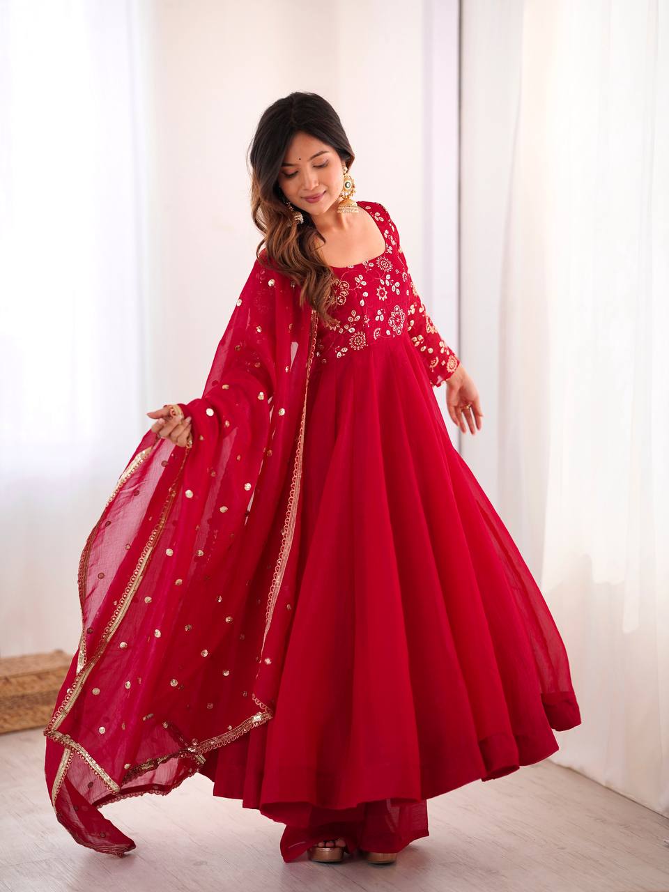 Royal Crunchy Silk Gown with Embroidered Dupatta and Pant
