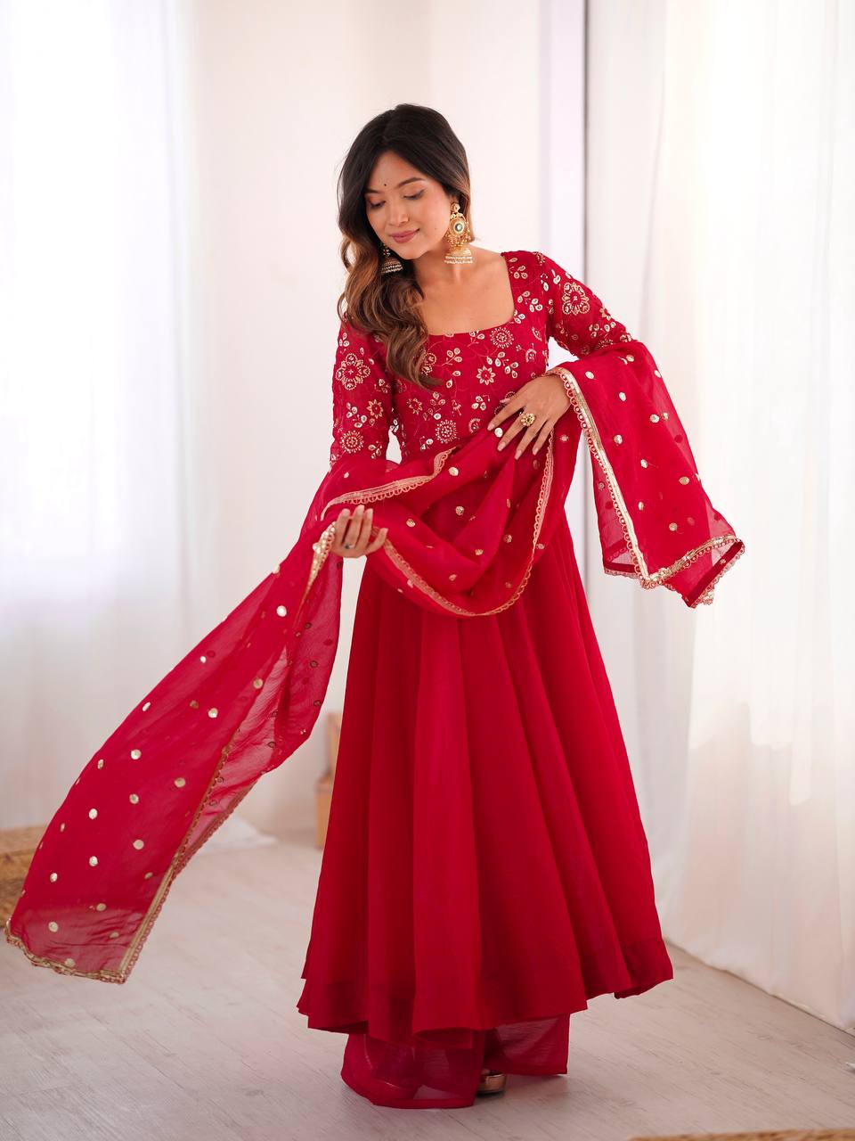 Royal Crunchy Silk Gown with Embroidered Dupatta and Pant