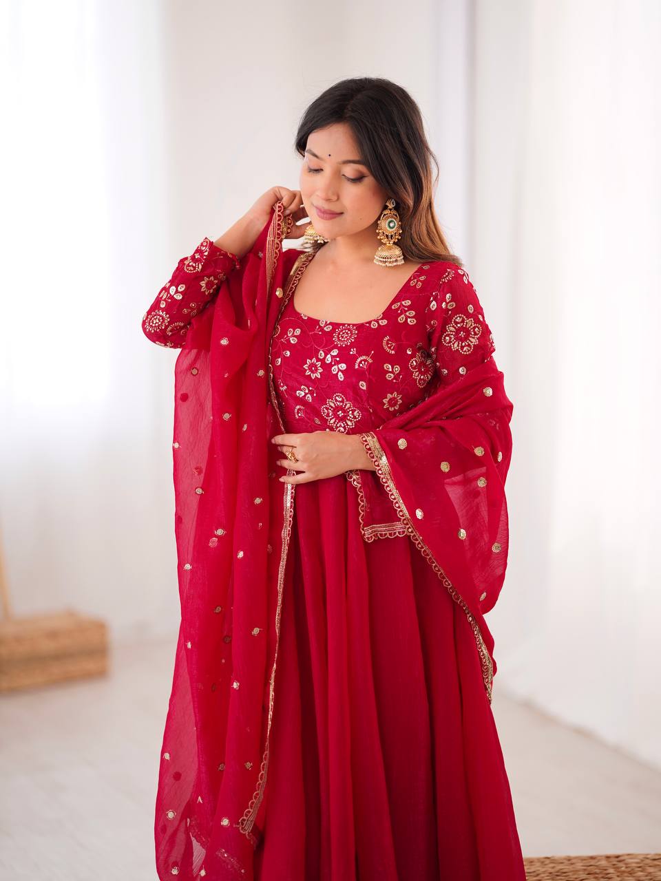 Royal Crunchy Silk Gown with Embroidered Dupatta and Pant