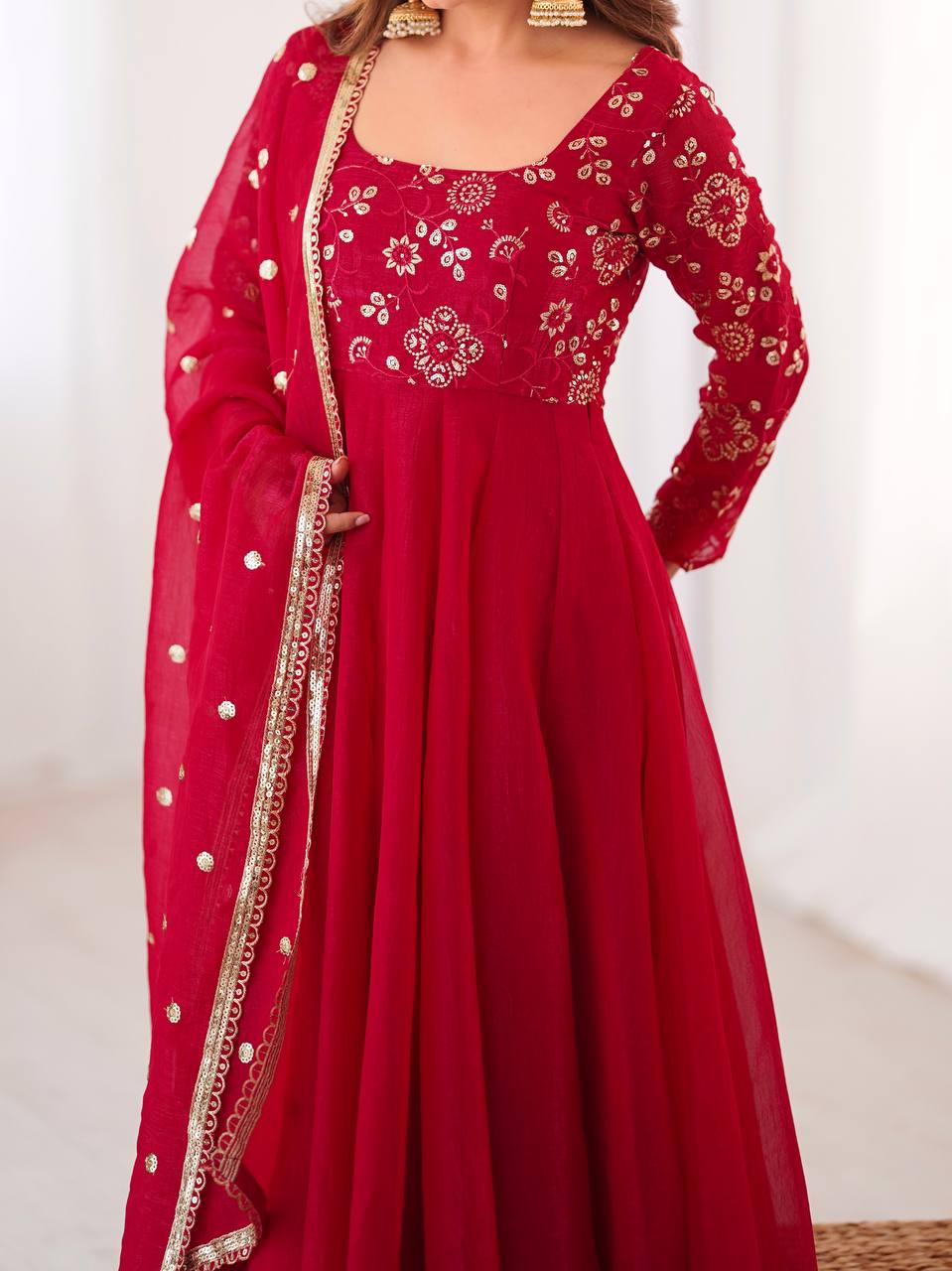 Royal Crunchy Silk Gown with Embroidered Dupatta and Pant