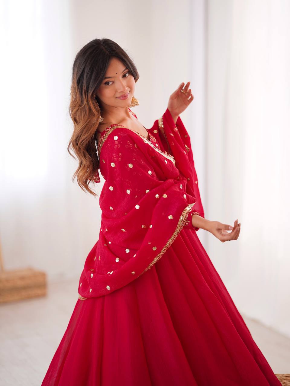 Royal Crunchy Silk Gown with Embroidered Dupatta and Pant