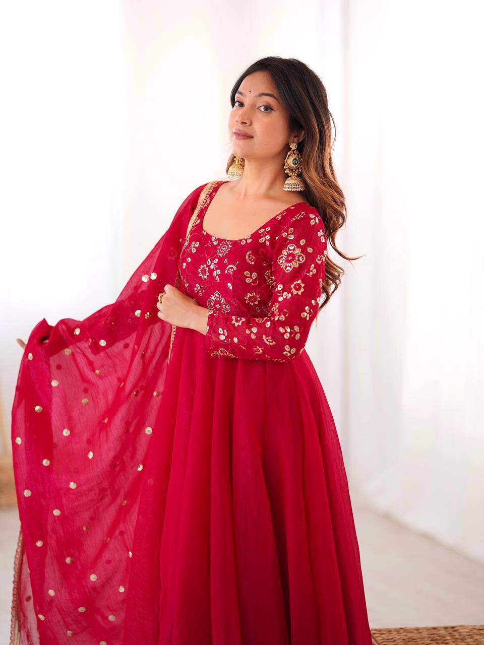 Royal Crunchy Silk Gown with Embroidered Dupatta and Pant