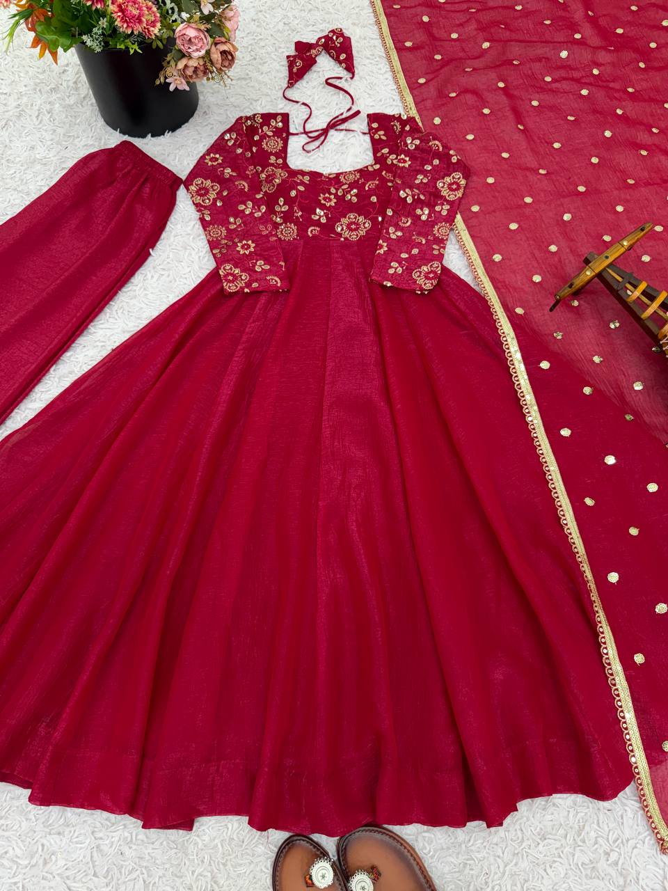 Royal Crunchy Silk Gown with Embroidered Dupatta and Pant