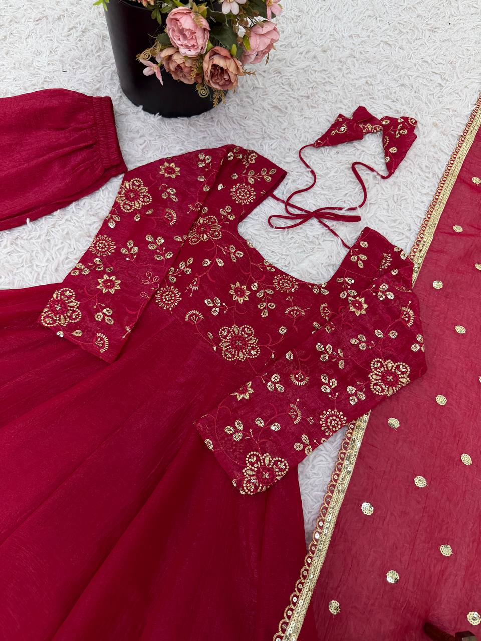 Royal Crunchy Silk Gown with Embroidered Dupatta and Pant
