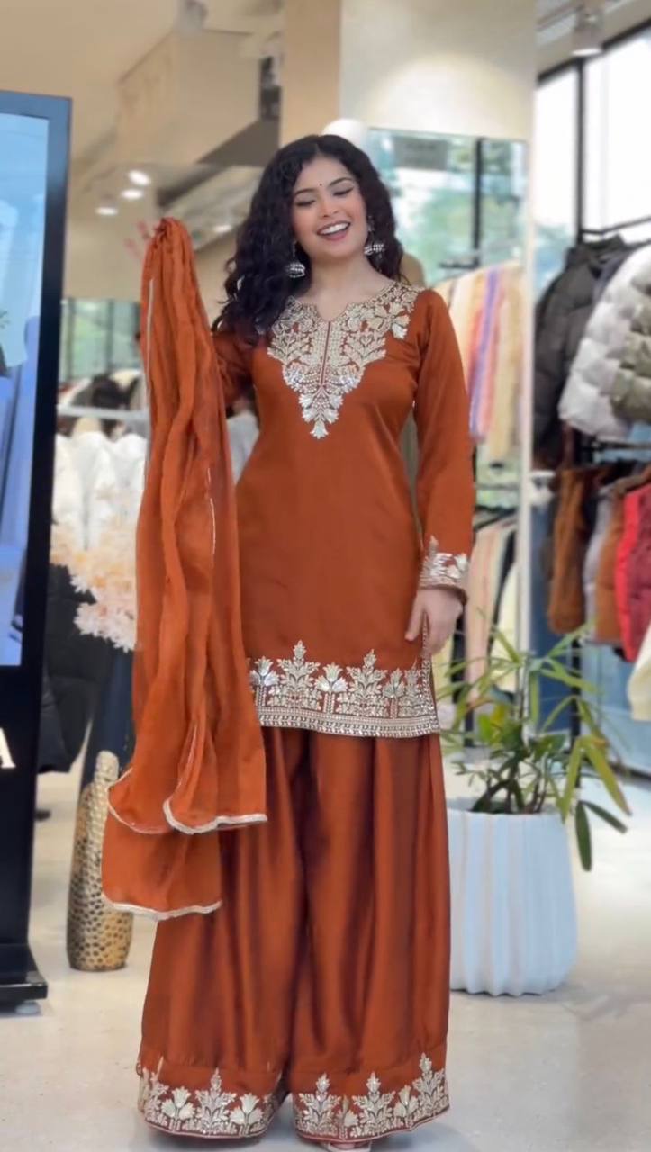 Wedding Ready Fandy Outfit with Matching Embroidered Palazzo