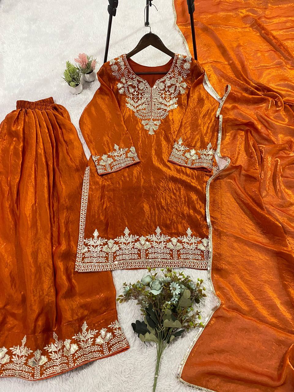 Wedding Ready Fandy Outfit with Matching Embroidered Palazzo