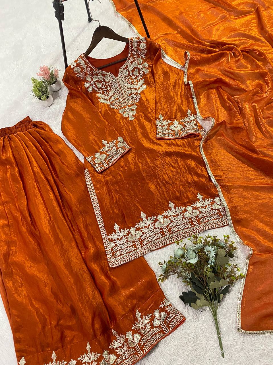 Wedding Ready Fandy Outfit with Matching Embroidered Palazzo