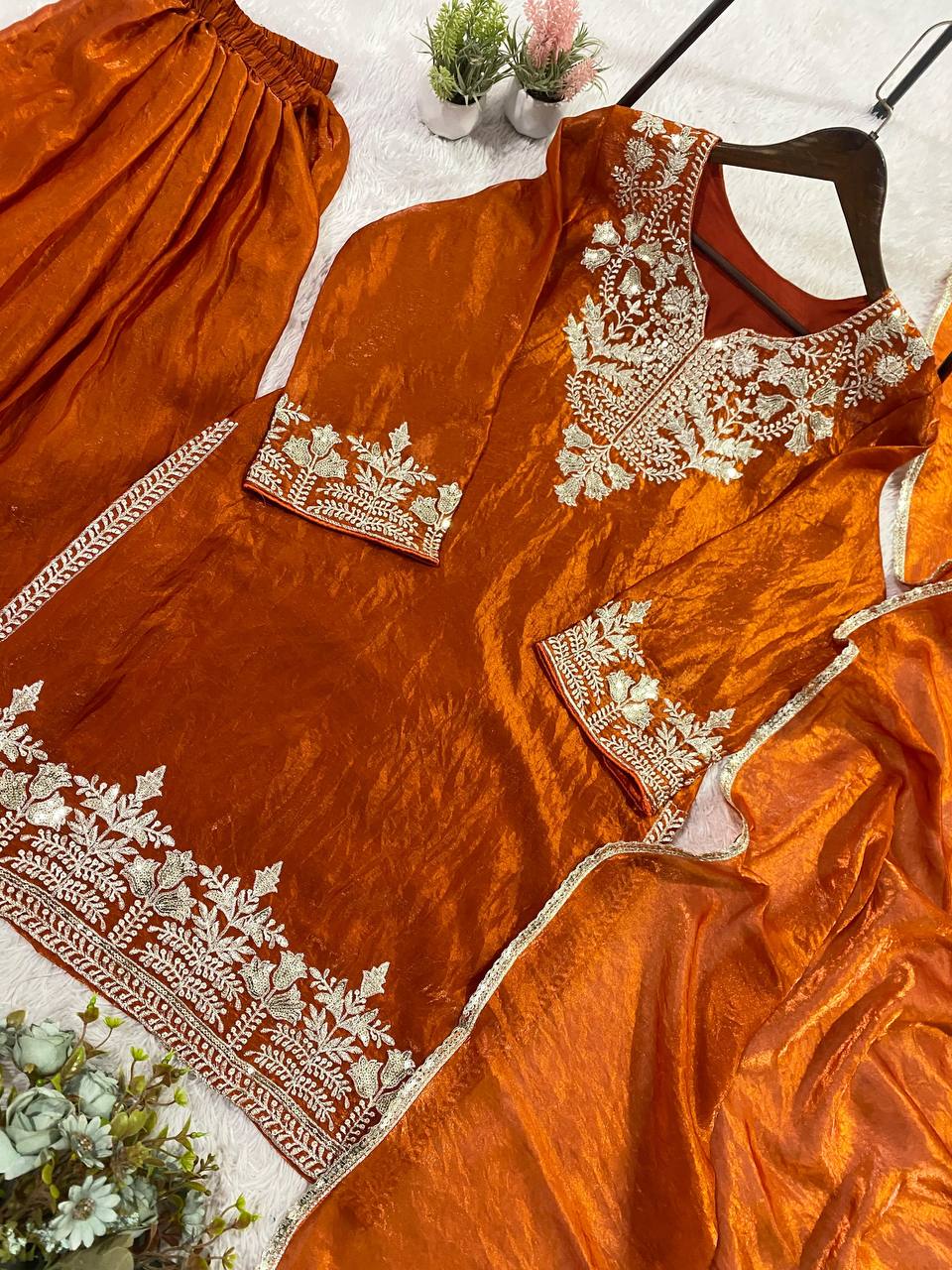 Wedding Ready Fandy Outfit with Matching Embroidered Palazzo