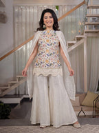 Eshira Heavy Fendi Crush Embroidered Sharara Palazzo Set with Matching Dupatta
