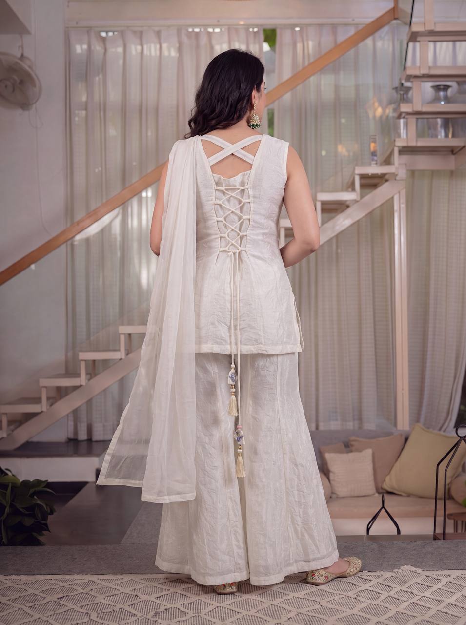 Eshira Heavy Fendi Crush Embroidered Sharara Palazzo Set with Matching Dupatta