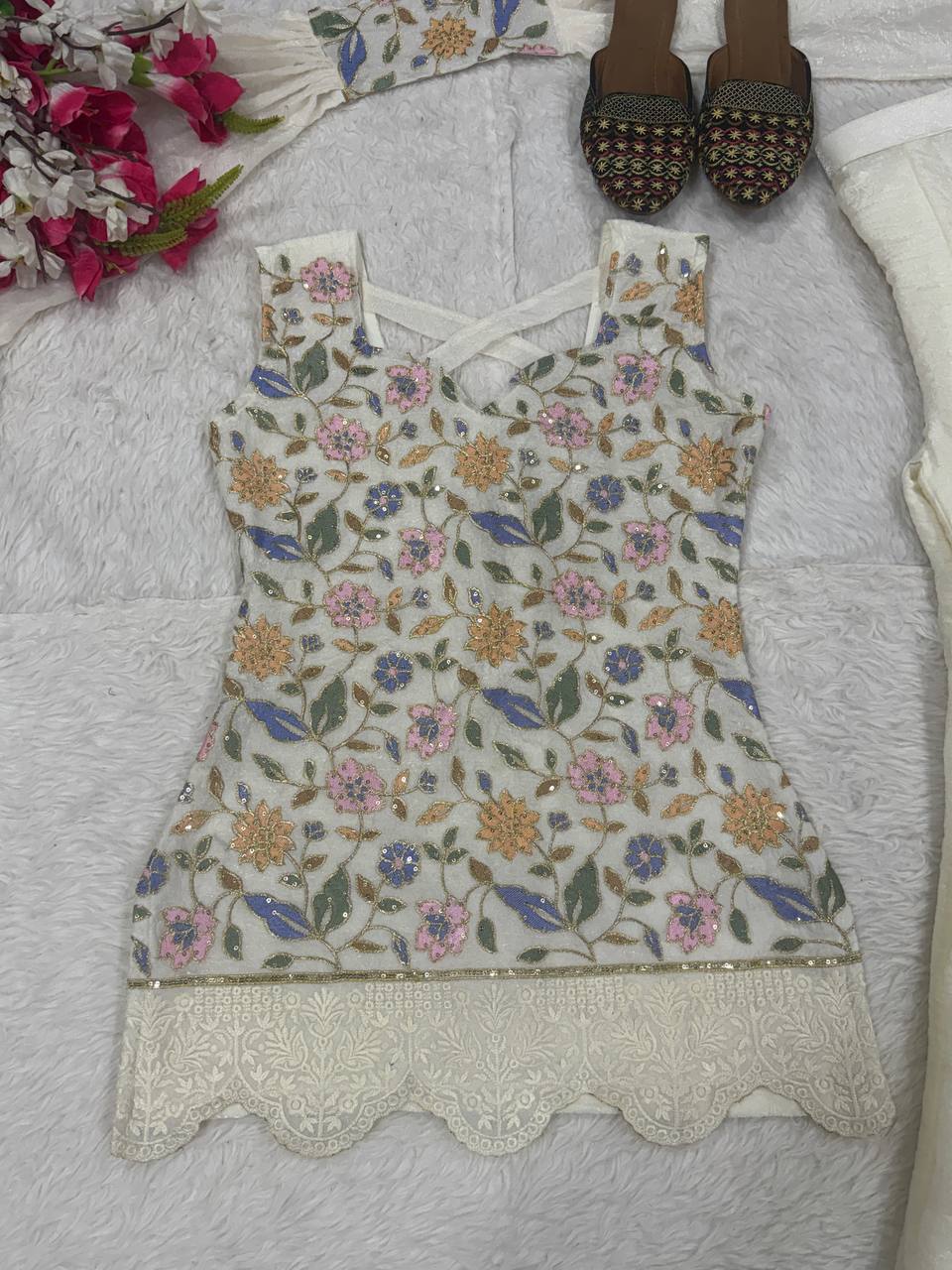 Eshira Heavy Fendi Crush Embroidered Sharara Palazzo Set with Matching Dupatta