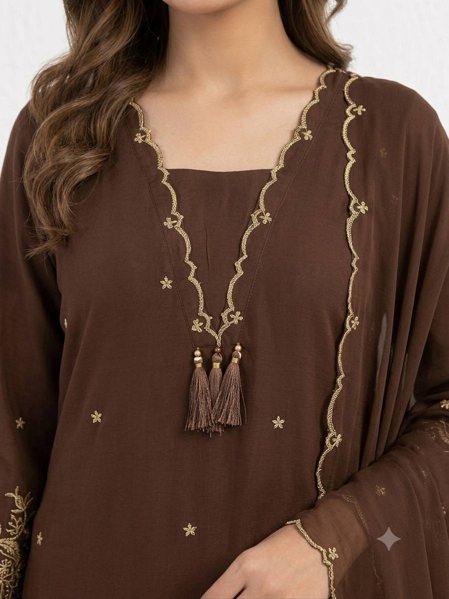 Zariya Aura Designer Rayon Embroidered Kurta Palazzo Set with Latkan Work and Matching Dupatta