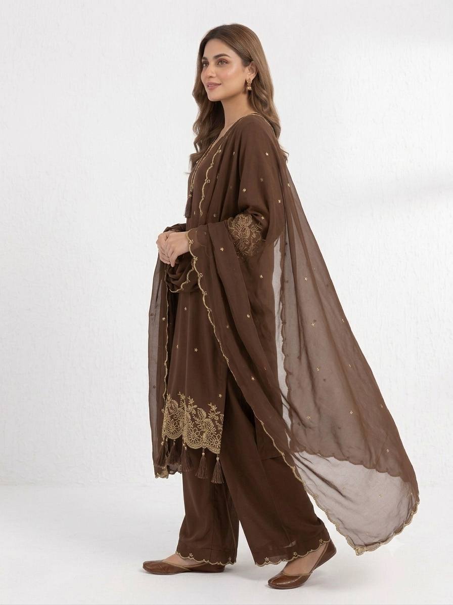 Zariya Aura Designer Rayon Embroidered Kurta Palazzo Set with Latkan Work and Matching Dupatta