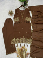 Zariya Aura Designer Rayon Embroidered Kurta Palazzo Set with Latkan Work and Matching Dupatta