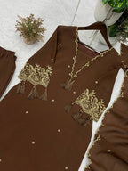 Zariya Aura Designer Rayon Embroidered Kurta Palazzo Set with Latkan Work and Matching Dupatta
