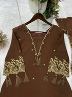 Zariya Aura Designer Rayon Embroidered Kurta Palazzo Set with Latkan Work and Matching Dupatta