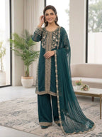 Ira Roman Sequins Embroidered Palazzo Suit with Soft Organza Dupatta