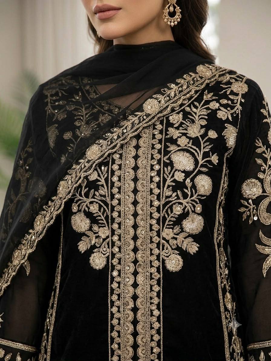 Ira Roman Sequins Embroidered Palazzo Suit with Soft Organza Dupatta