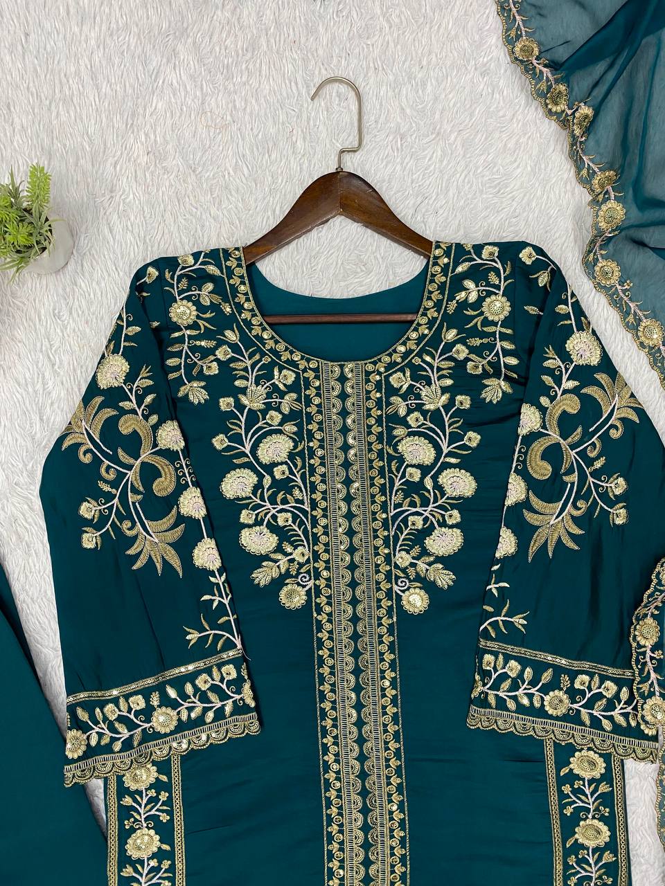 Ira Roman Sequins Embroidered Palazzo Suit with Soft Organza Dupatta