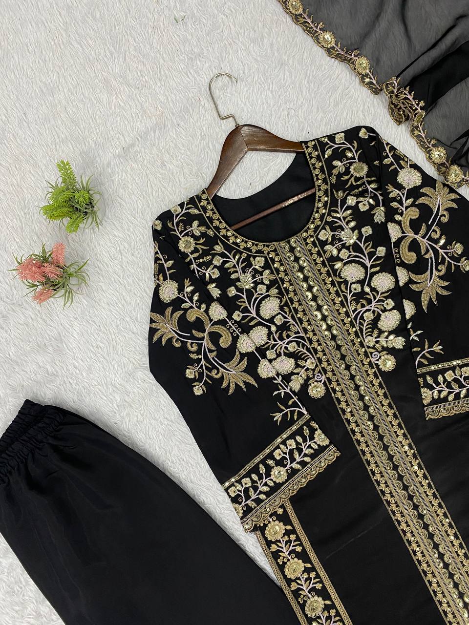 Ira Roman Sequins Embroidered Palazzo Suit with Soft Organza Dupatta