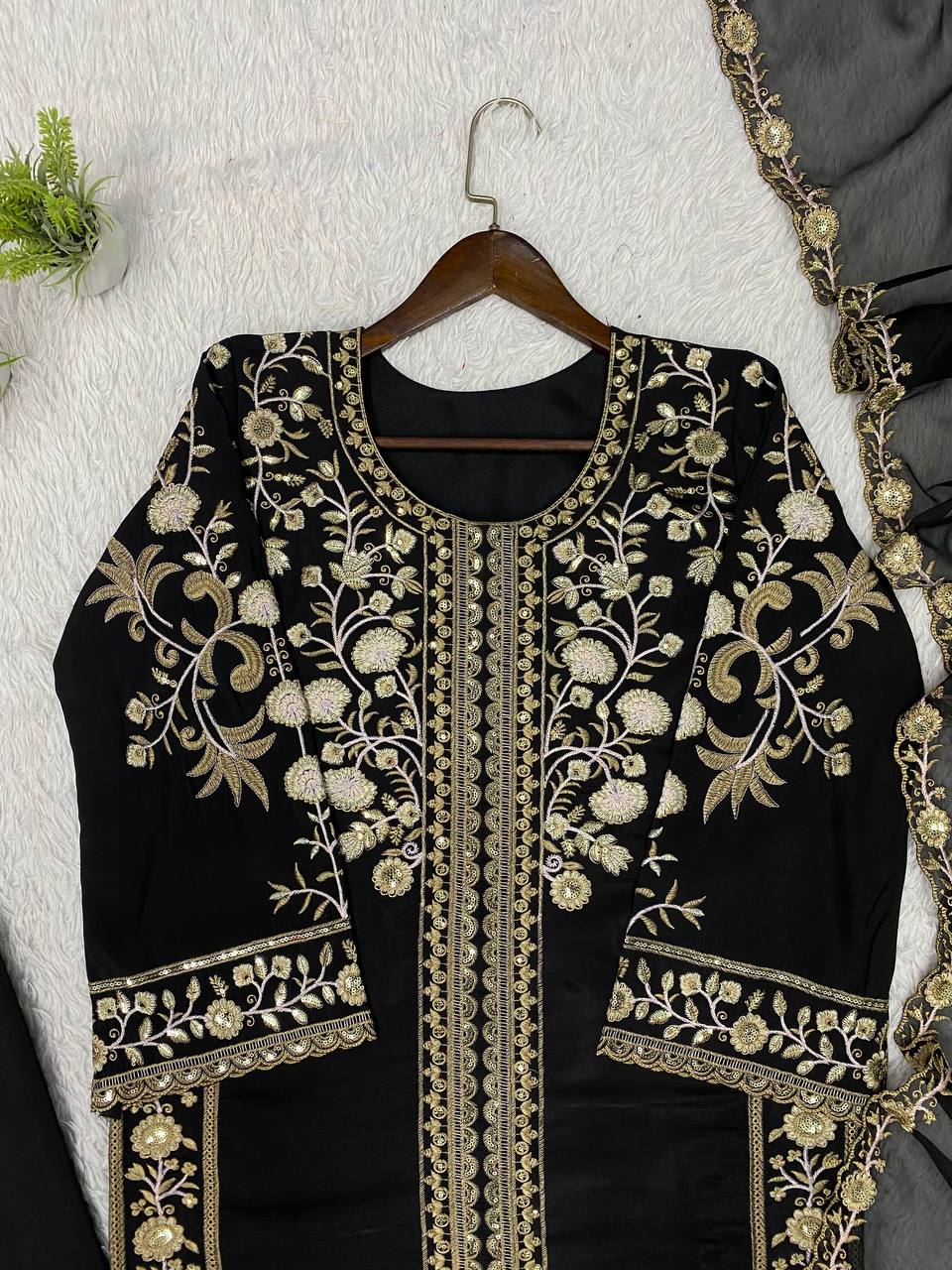 Ira Roman Sequins Embroidered Palazzo Suit with Soft Organza Dupatta