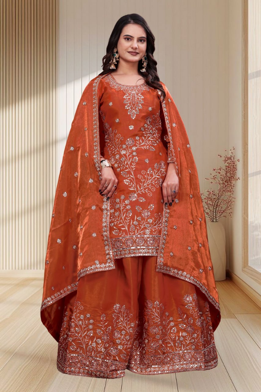 Aarohi Fendy Silk Sequins Embroidered Sharara Suit with Dupatta
