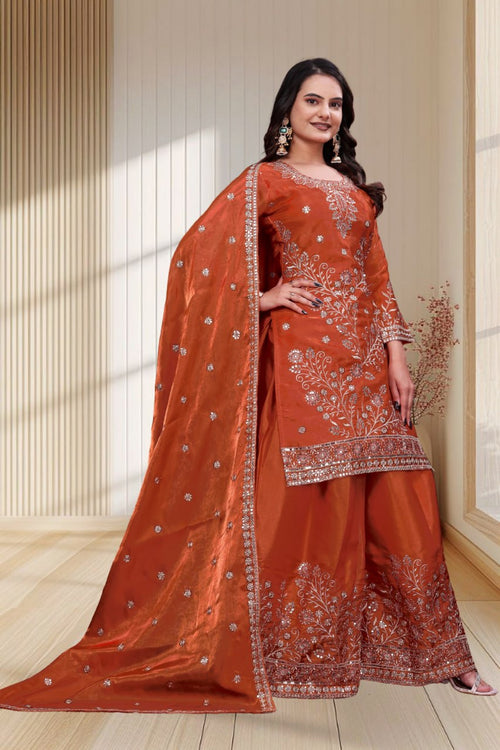 Aarohi Fendy Silk Sequins Embroidered Sharara Suit with Dupatta