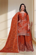 Aarohi Fendy Silk Sequins Embroidered Sharara Suit with Dupatta