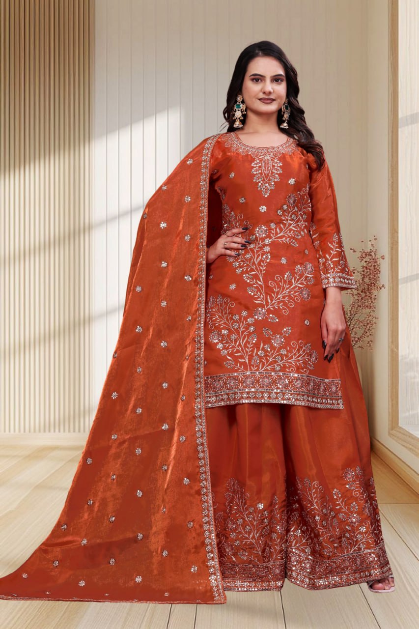 Aarohi Fendy Silk Sequins Embroidered Sharara Suit with Dupatta