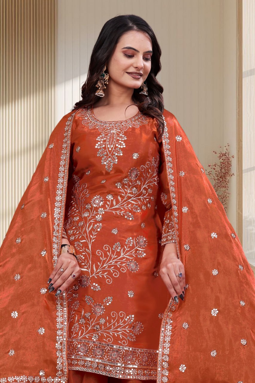 Aarohi Fendy Silk Sequins Embroidered Sharara Suit with Dupatta
