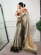 Sharvika Silk Checks Pattern Saree with Ornate Zari Border