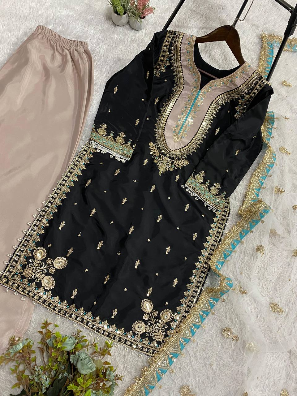 Premium Sequence Embroidery Palazzo Suit for Special Occasions
