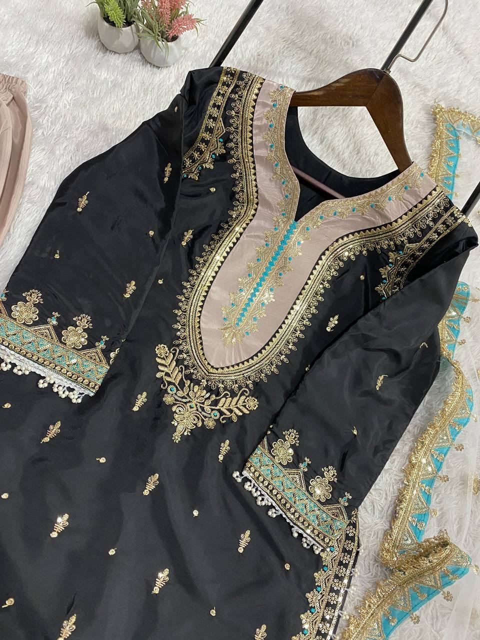 Premium Sequence Embroidery Palazzo Suit for Special Occasions