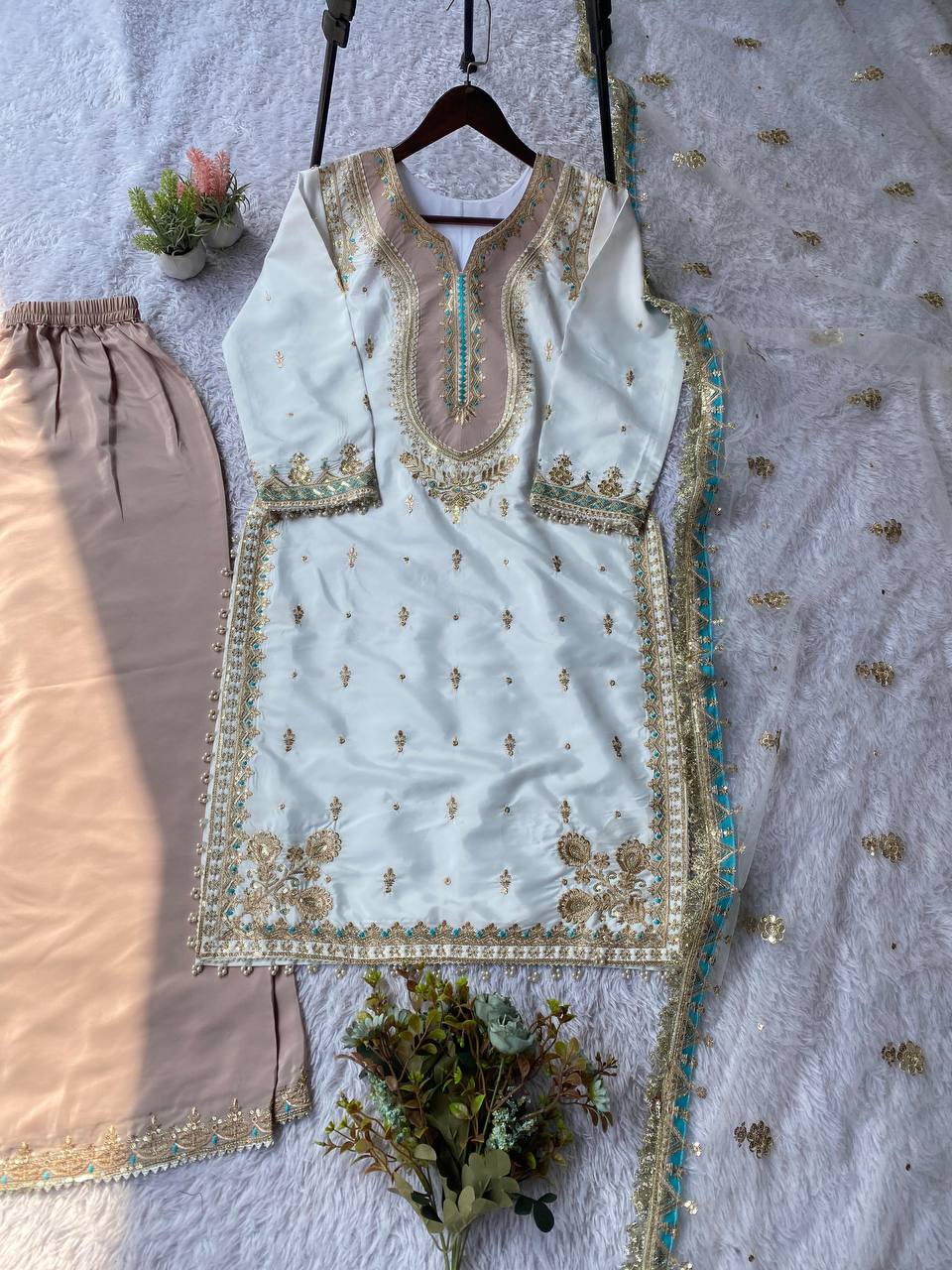 Premium Sequence Embroidery Palazzo Suit for Special Occasions
