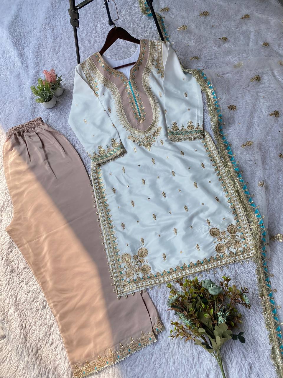 Premium Sequence Embroidery Palazzo Suit for Special Occasions
