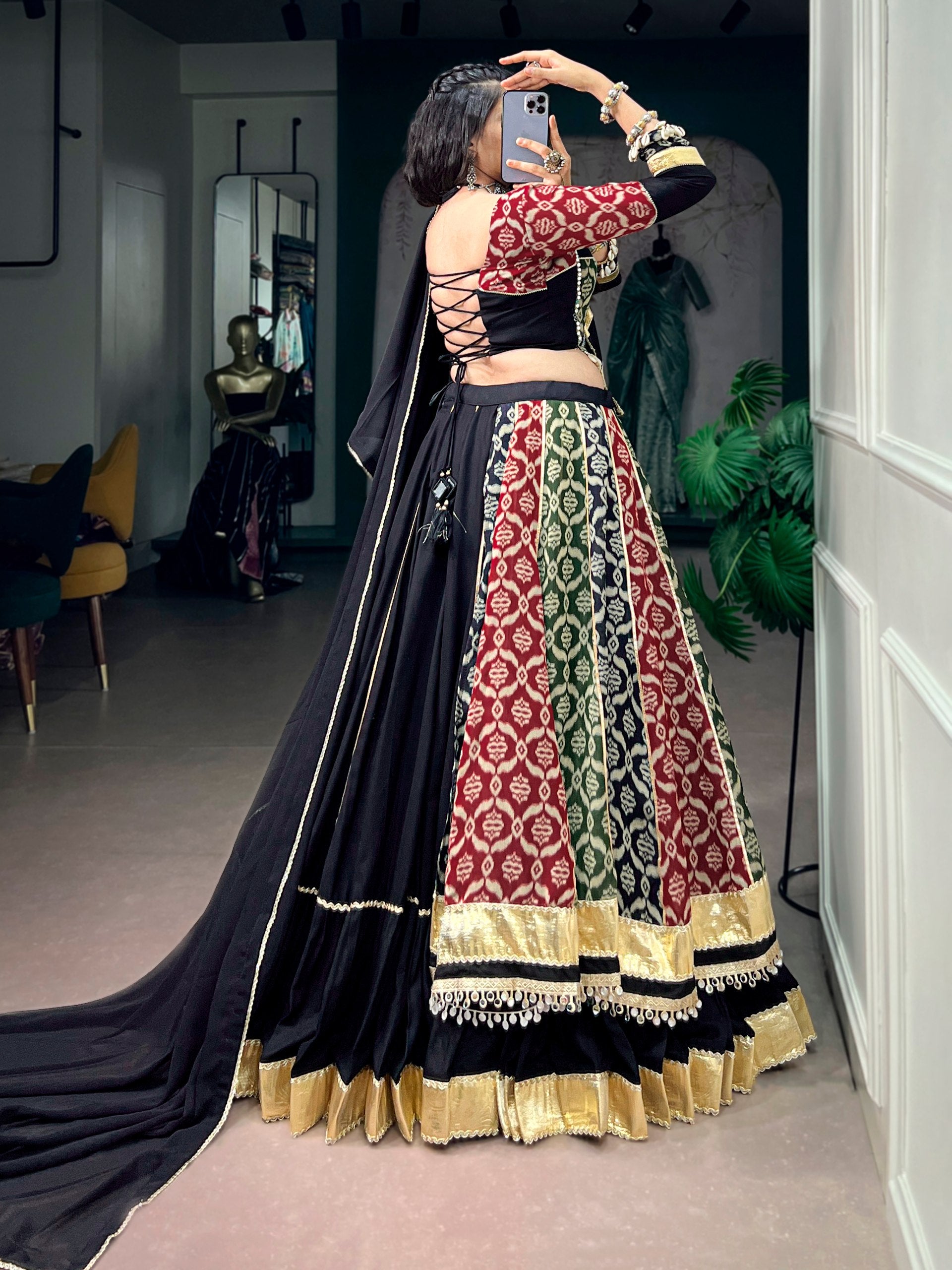 Zarvika Rayon Gamthi Work Gota Patti & Mirror Embellished Navratri Lehenga Choli