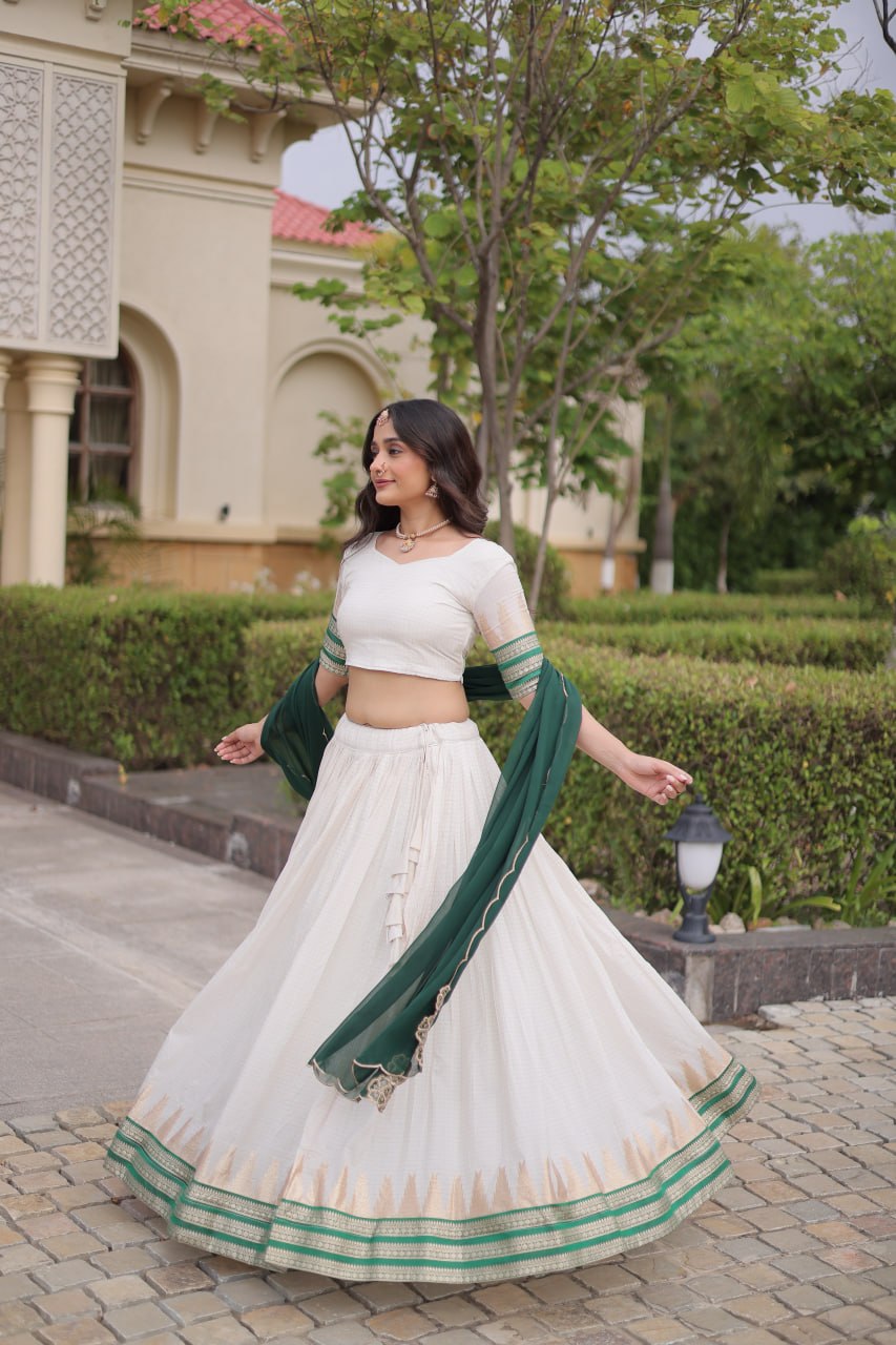Tanirika Viscose Jacquard Zari Temple Weaving Lehenga with Blouse & Georgette Dupatta