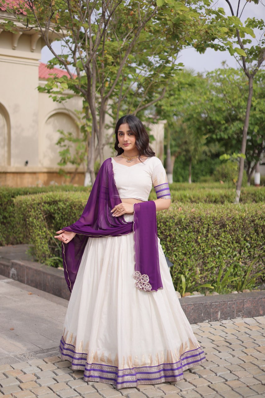 Tanirika Viscose Jacquard Zari Temple Weaving Lehenga with Blouse & Georgette Dupatta