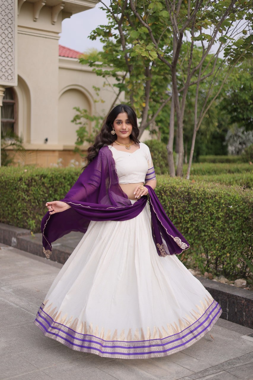 Tanirika Viscose Jacquard Zari Temple Weaving Lehenga with Blouse & Georgette Dupatta