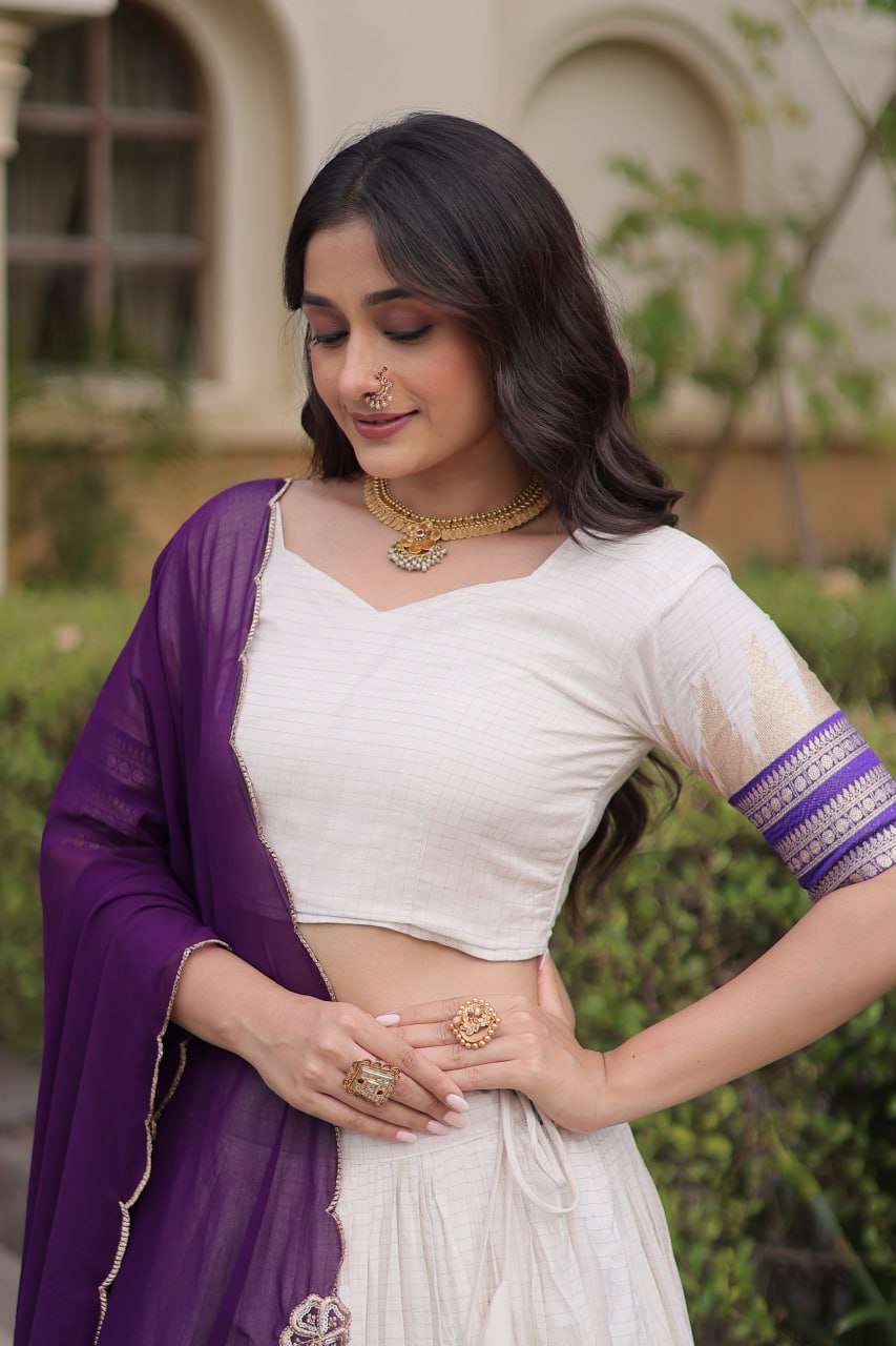 Tanirika Viscose Jacquard Zari Temple Weaving Lehenga with Blouse & Georgette Dupatta