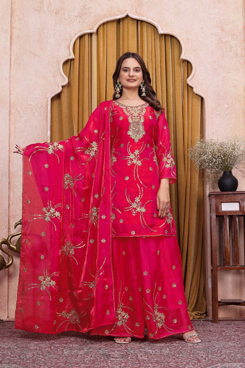 Aarvika Fendy Silk Sequins Embroidered Sharara Suit with Dupatta