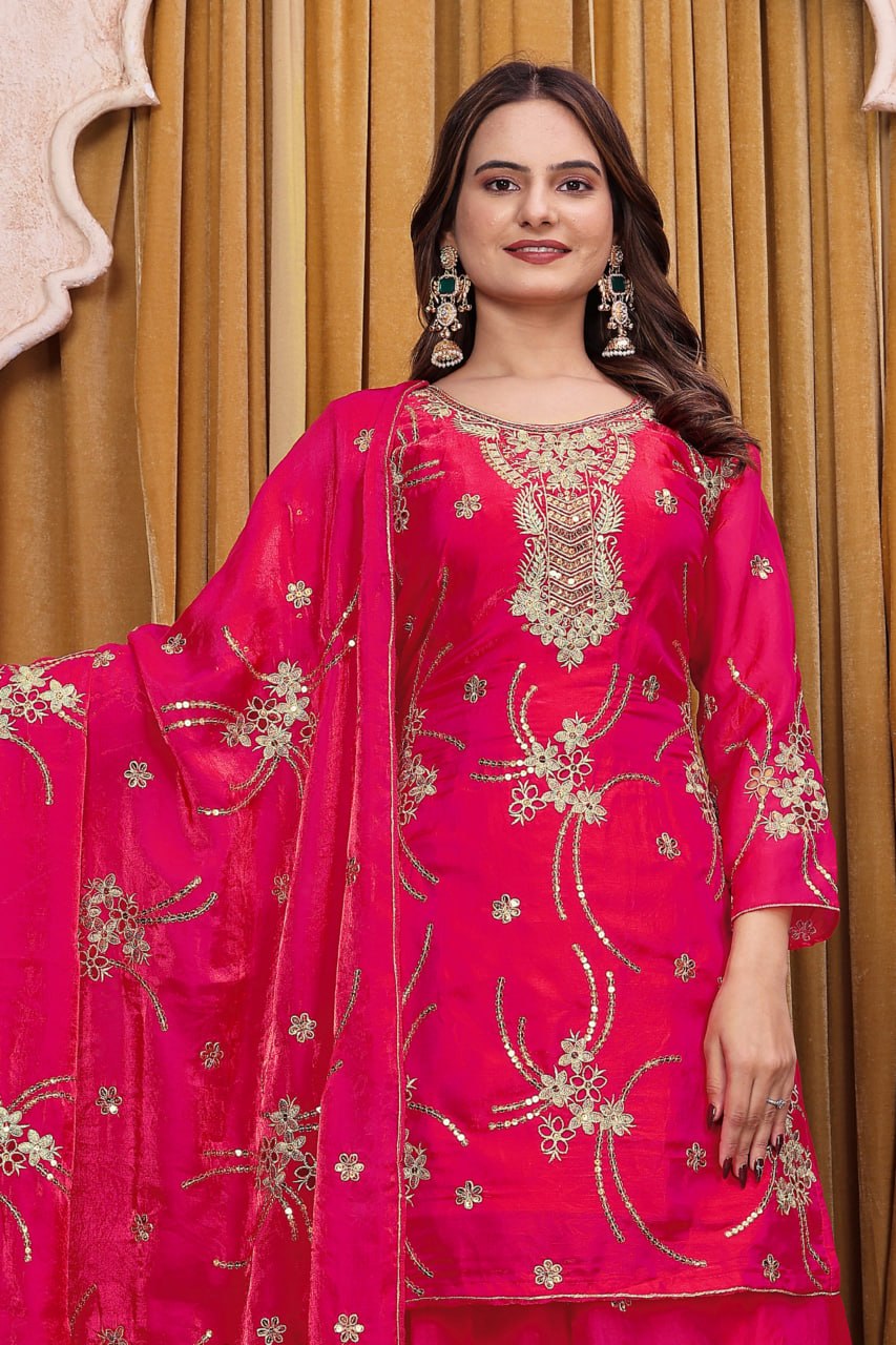Aarvika Fendy Silk Sequins Embroidered Sharara Suit with Dupatta