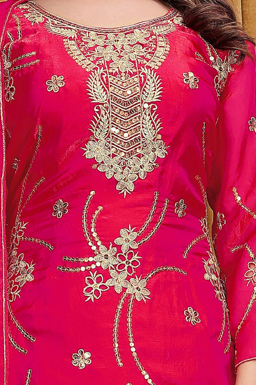 Aarvika Fendy Silk Sequins Embroidered Sharara Suit with Dupatta
