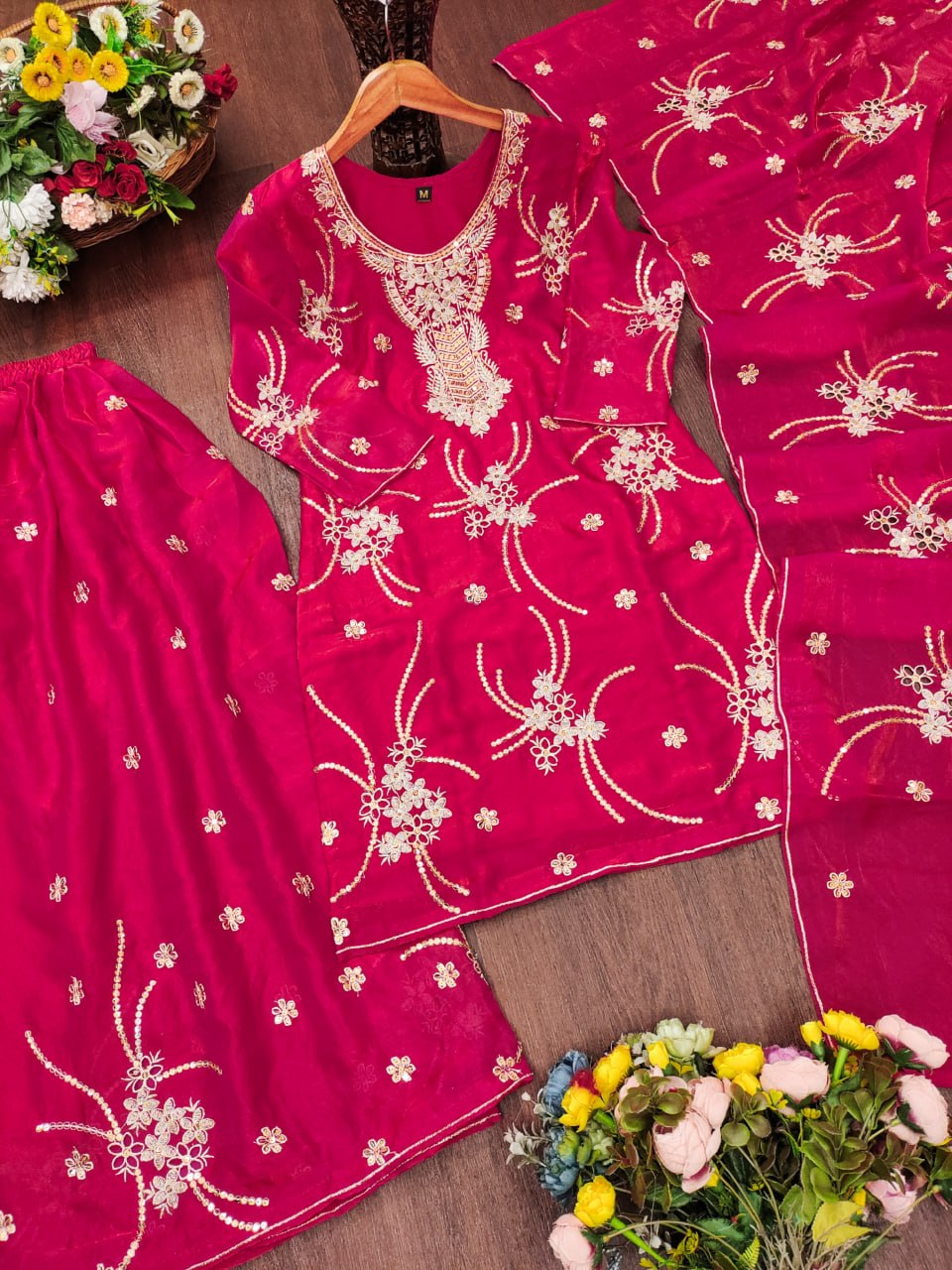 Aarvika Fendy Silk Sequins Embroidered Sharara Suit with Dupatta