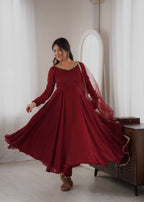 Aarushi Doremon Crush Mirror Work Gown with Pant & Butterfly Net Dupatta Set