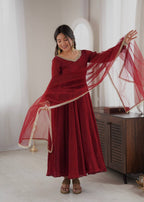 Aarushi Doremon Crush Mirror Work Gown with Pant & Butterfly Net Dupatta Set
