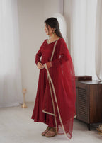 Aarushi Doremon Crush Mirror Work Gown with Pant & Butterfly Net Dupatta Set